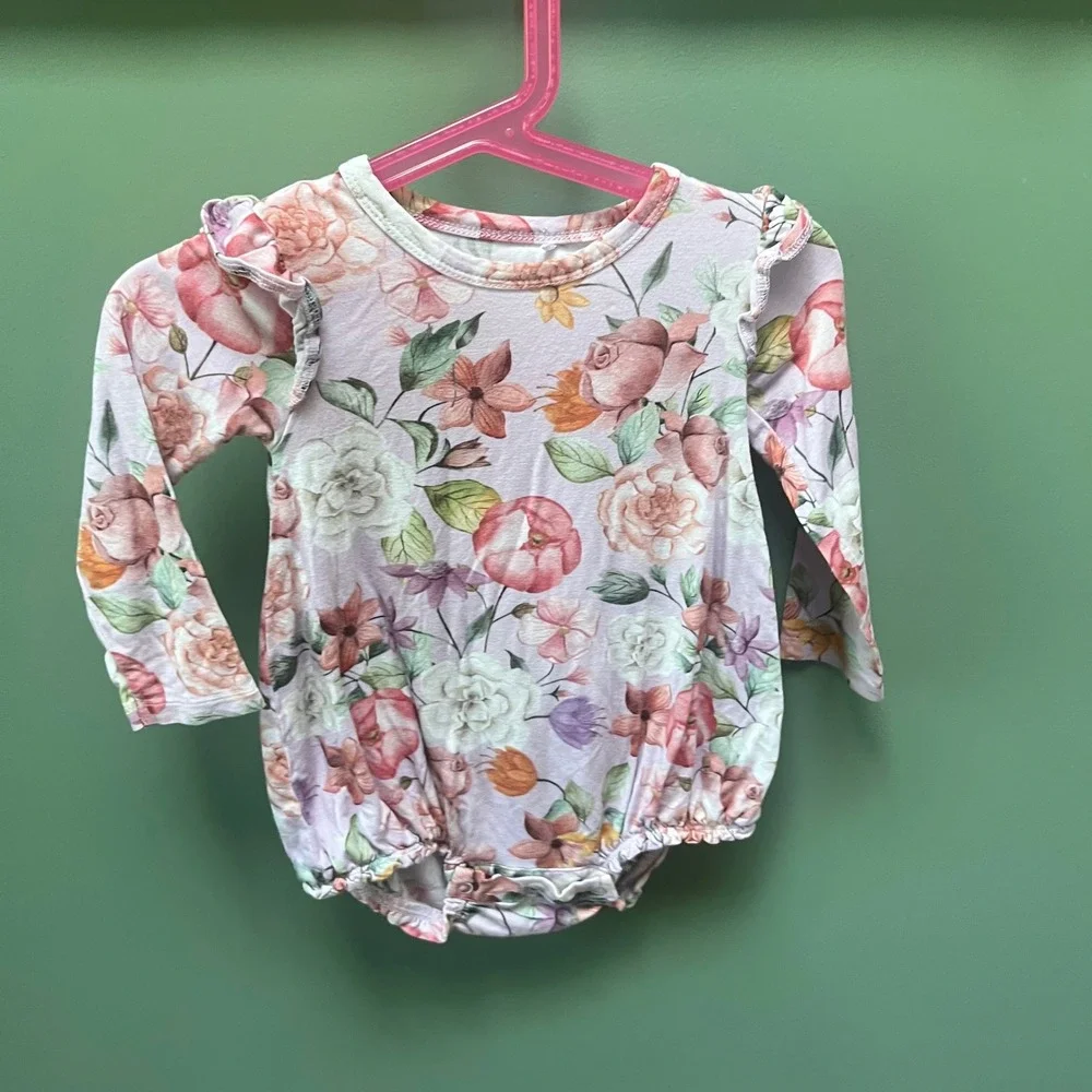 Posh Peanut Baby‎ Girl Floral Ruffle Long Sleeve Romper Bodysuit 12-18 Months